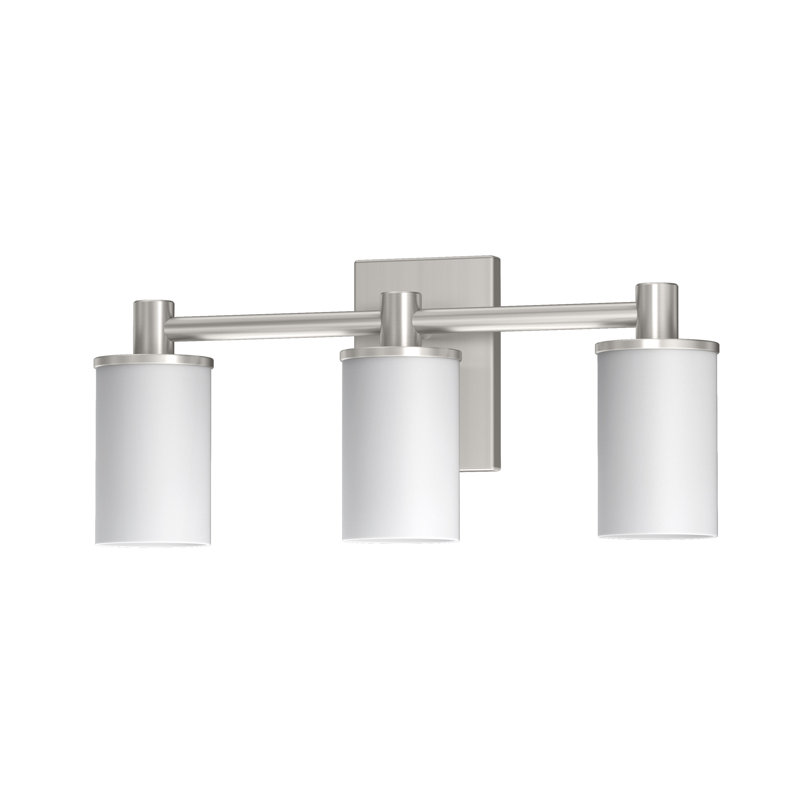Modern Farmhouse 3-Light Vanity Light Triple Wall Sconce with Frosted Shades, Satin Nickel
