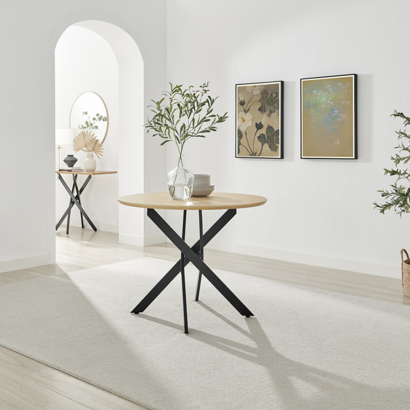 Bernell Round Dining Table, Oak Wood, 75cm H x 100cm L x 100cm W