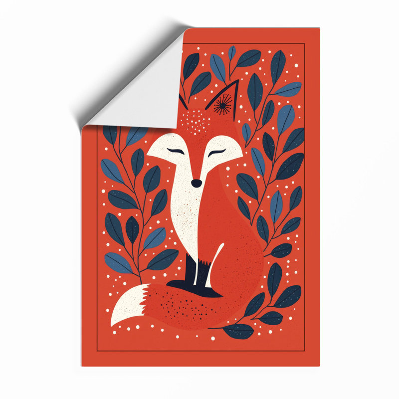 Winter Fox Mid-Century - Framed Print, Unframed, A4 - 29.7 x 21.0 cm