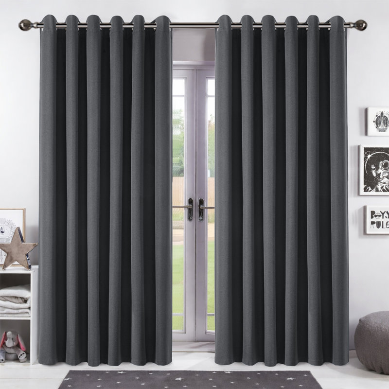 Aspire Homeware Linen 100% Blackout Curtain Pair for Maximum Privacy and Light Control, Charcoal, 117cm Width x 137cm Drop