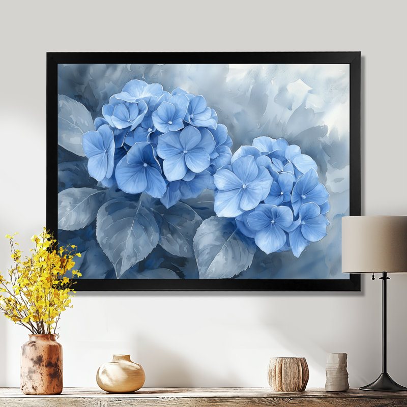 «Hydrangeas In Greyscale Garden II - Hydrangea», reproduction sur toile encadrée, Reproduction encadrée d'une seule photo