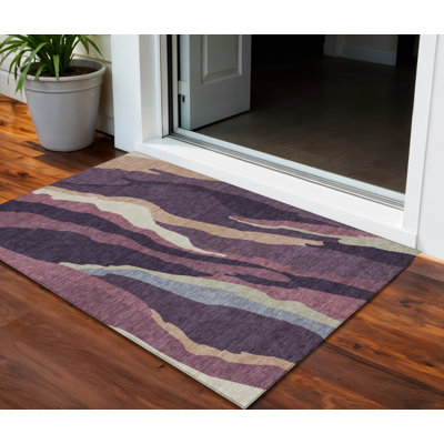 Tapis intérieur lavable abstrait mauve et ivoire HomeRoots 3 pi x 5 pi