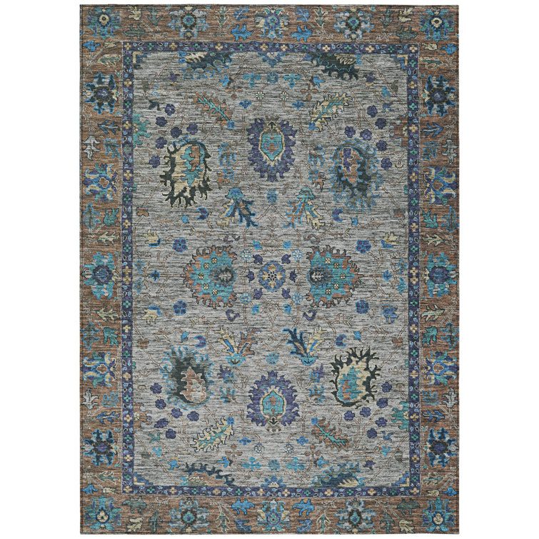 Machine Washable Indoor/Outdoor Xhevrie Pewter Rug