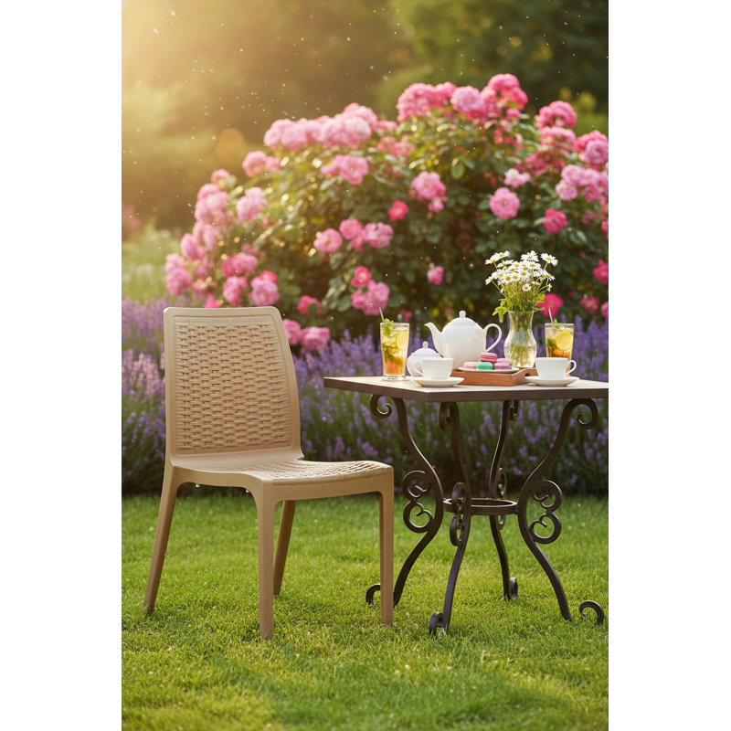 Modern Desert Beige Chair, 22.4 x 33.5 x 18.1 inches | 100% Polypropylene, Geometric Design | Stylish Solid Color for Living Room, Office, or Dining Area | Durable and Comfortable Seating Solution