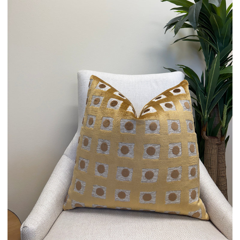 Housse de coussin en velours Domino, H 20 po x l 20 po, Géométrique or