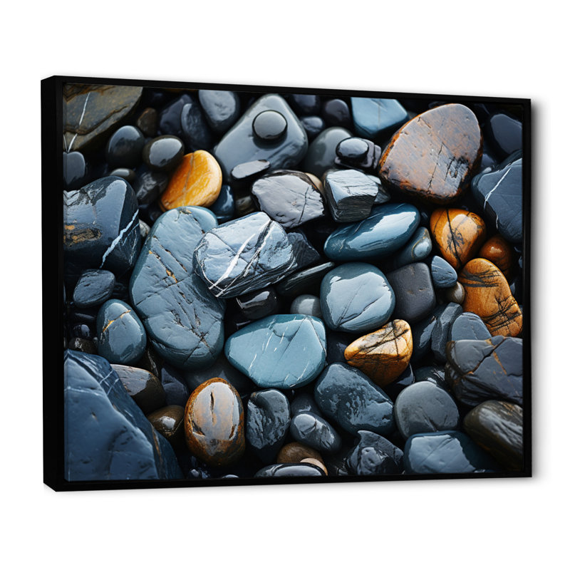 Motif de plage rocheuse II sur toile, Cadre flottant noir, H 16 po x l 32 po x P 1 po