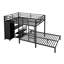 Structure de lit superposé au-dessus de grand lit en métal avec garde-robe intégrée, bureau et chaises de rangement