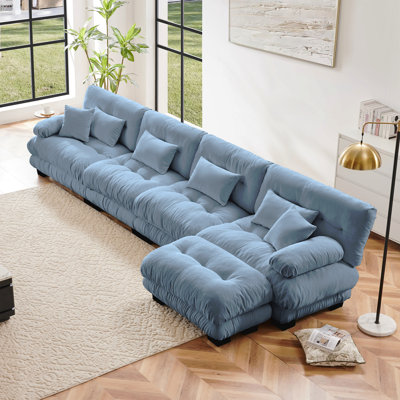 Combinaison libre, canapé modulaire modulaire, canapé en forme de L pour le salon, canapé confortable à 4 places avec repose-pieds convertible, chenille