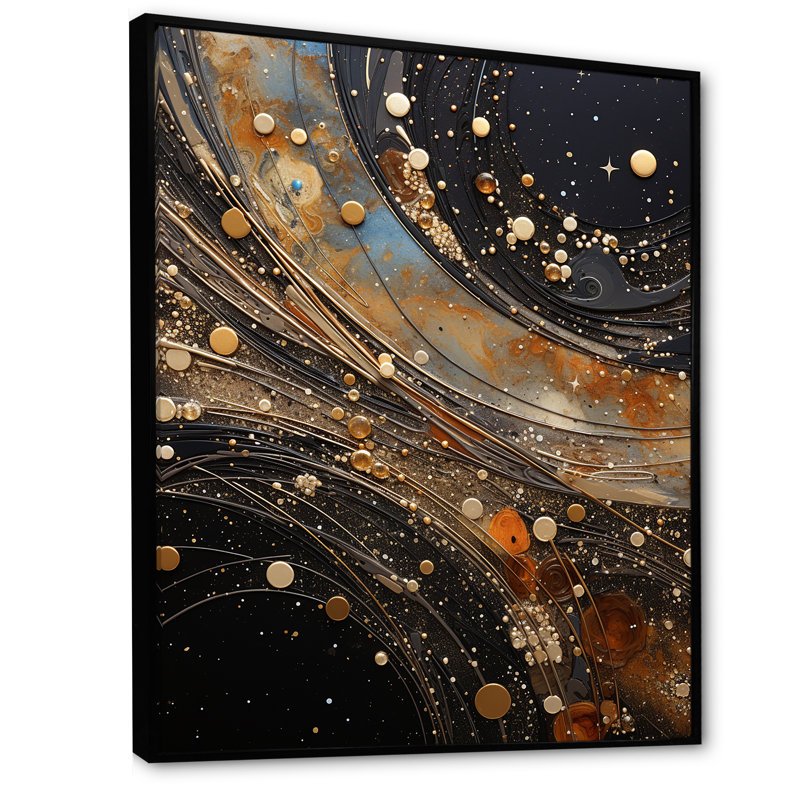 Constellation or étoilé et noir - collages abstraits, impressions d'art mural, H 20 po x l 12 po, Cadre flottant noir