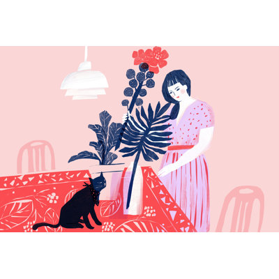 Lady with Cat and Plants - Painting Print