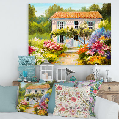 «Little House on the Mountain with Flowers II», peinture sur toile