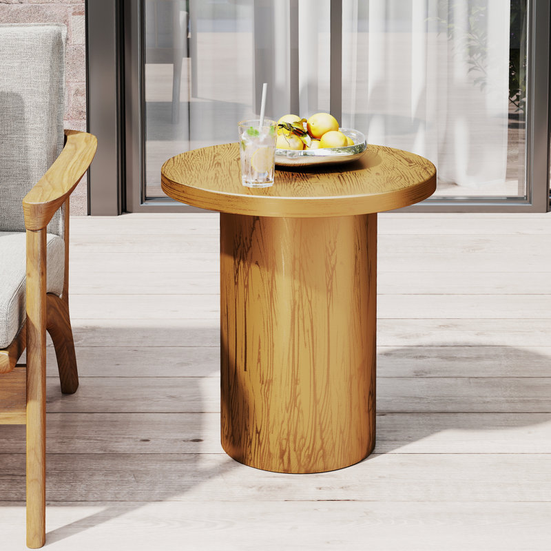 Round Metal Outdoor Side Table, Patio Side Table, Small Coffee Table, No Assembly, Brown