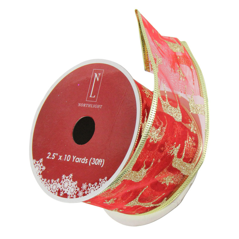 Ruban de Noël club câblé renne et or 2,5 po x 120 verges Club