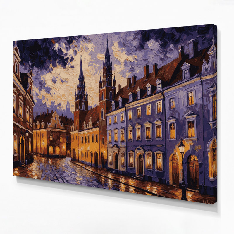 Art urbain sur toile brun, "Villes de Pologne", H 11 po x l 14 po