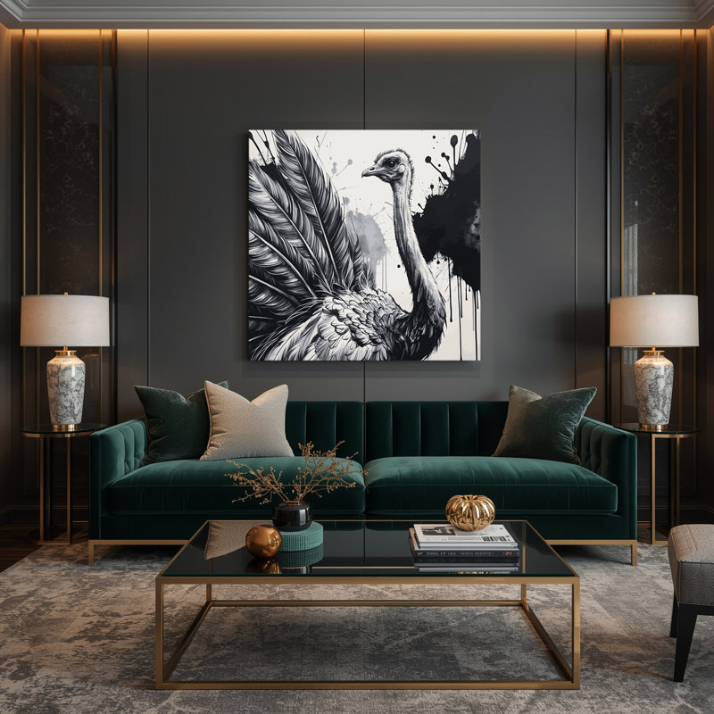 Faune autruche grise, art mural sur toile, H 12 po x l 12 po