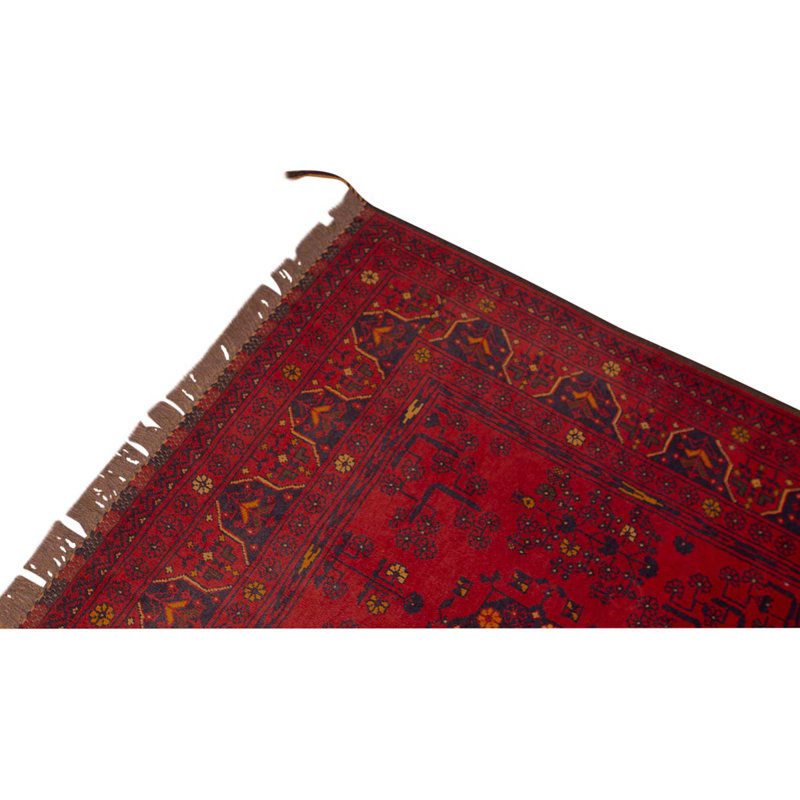 Tapis rouge / bleu marine / brun en laine noué à la main de conception unique 3 pi 3 po x 4 pi 11 po
