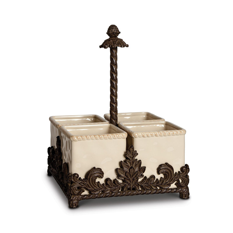 GG Collection Acanthus Stoneware Flatware Caddy with Base