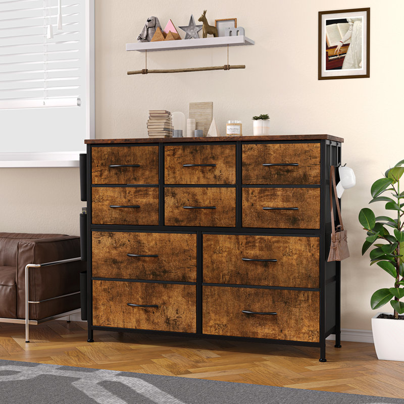 Commode à 10 tiroirs avec grand espace de rangement, meuble de rangement pour entrée, chambre, salon, couloir, 99 x 30 x 89 cm