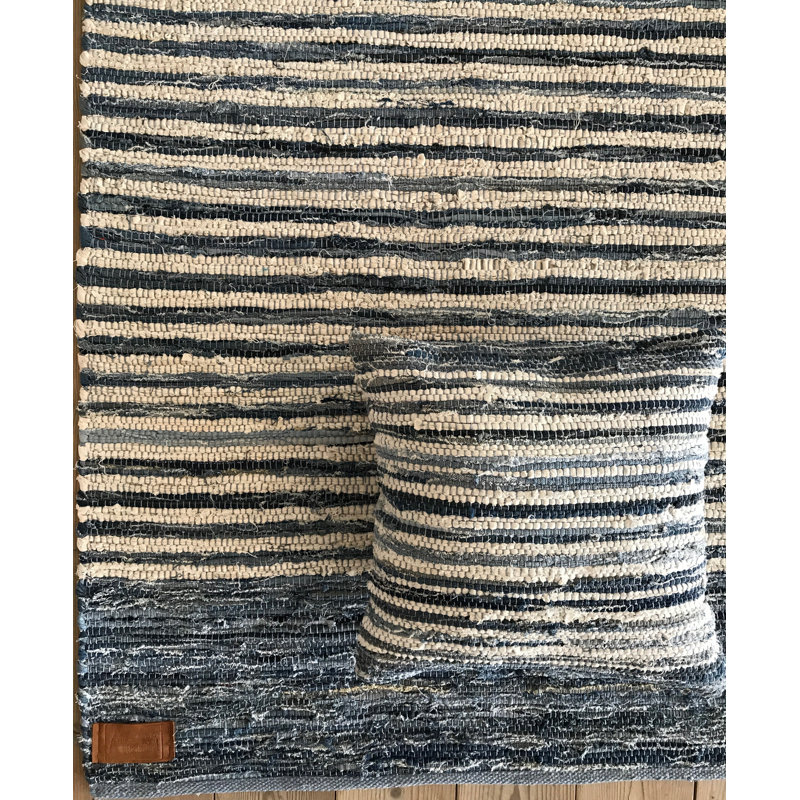 Upcycled Denim Striped Cotton Hand Loomed Area Rug, Rectangle 250 x 300cm