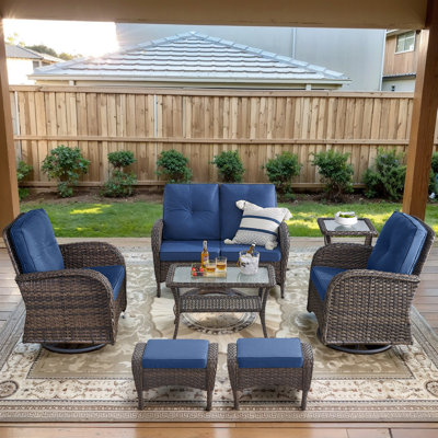 Gaetanino 7-Pieces Outdoor Conversation Set with Swivel Rocking Chairs and Cushions