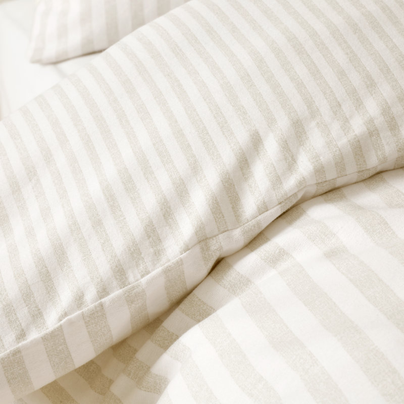 Brushed Stripe Cotton Reversible Duvet Cover Set, Natural, Super King Duvet Cover +2 Standard Pillowcases