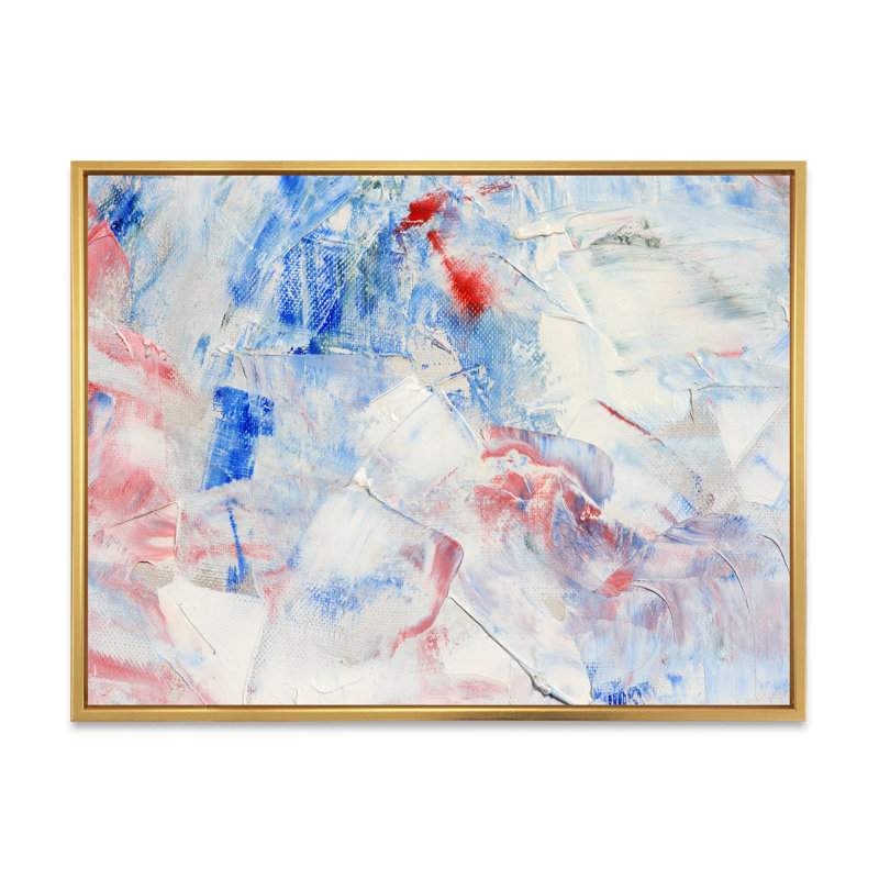 Composition abstraite bleue - peinture sur toile, Cadre flottant doré, H 12 po x l 20 po x p 1 po