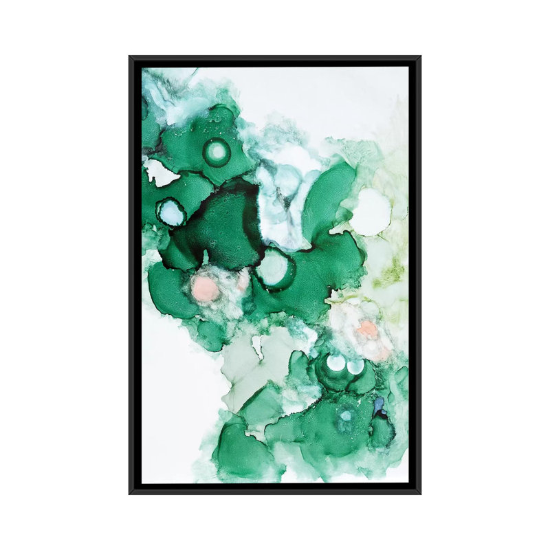 «Green I» par Sana Jamlaney, reproduction sur toile tendue, H 26 po x l 18 po x P 1,5 po, Toile avec cadre noir, Pas de tapis