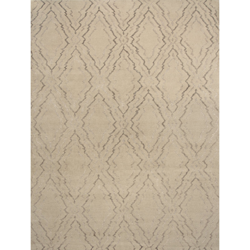 Geometric Area Rug in Light Brown/Cream, Rectangle 6' x 9'