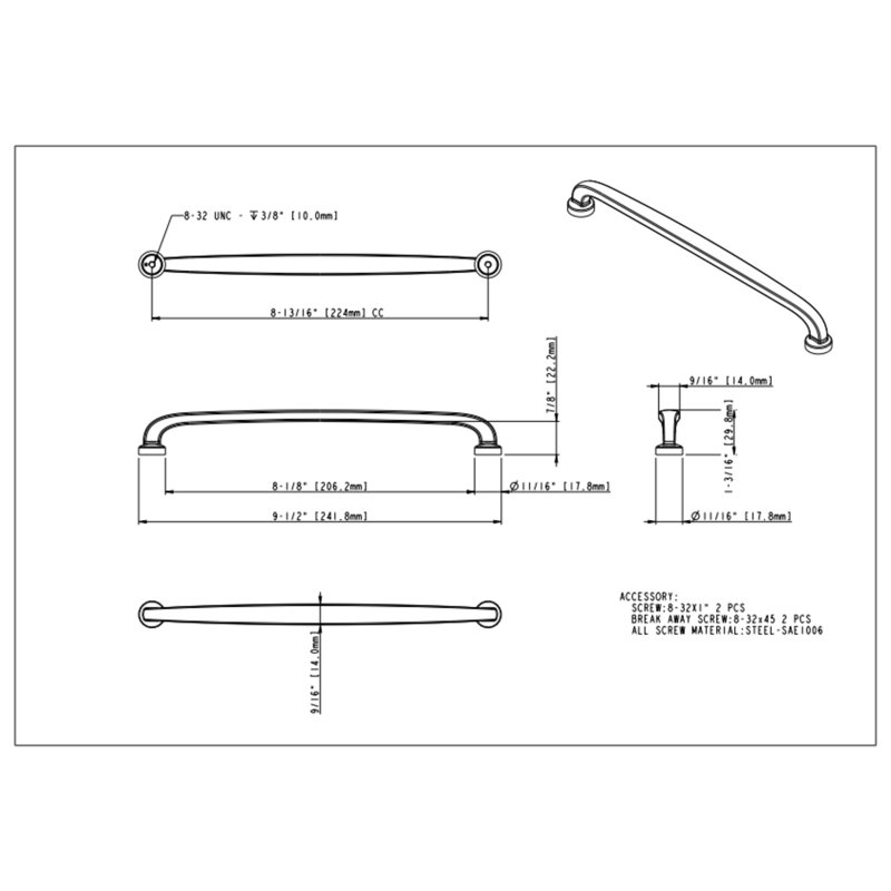 Weser 305 Mm Center-To-Center Bar Pull, Oil Rubbed Bronze, 9 1/2"