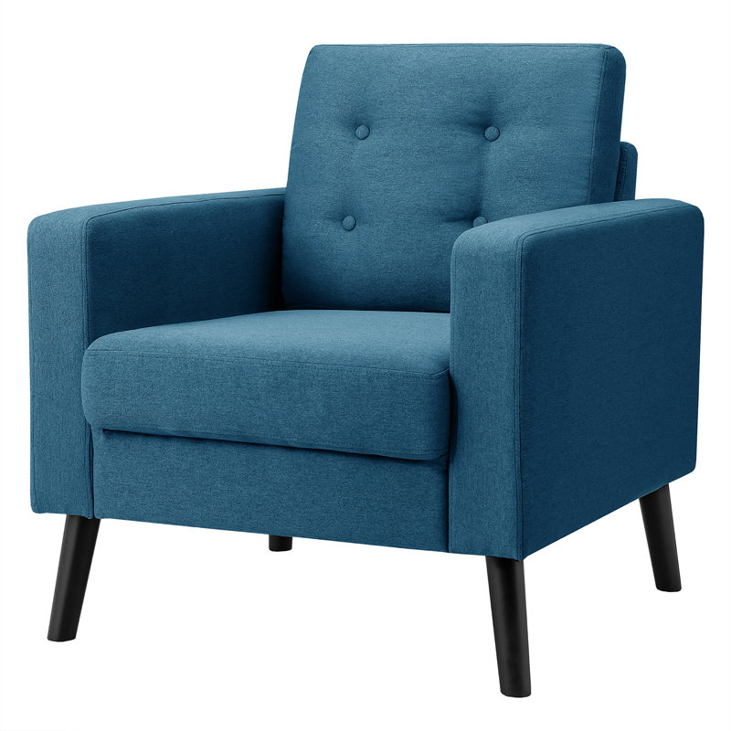 Fauteuil capitonné de 74,93 cm de large Grund, Mélange de lin bleu