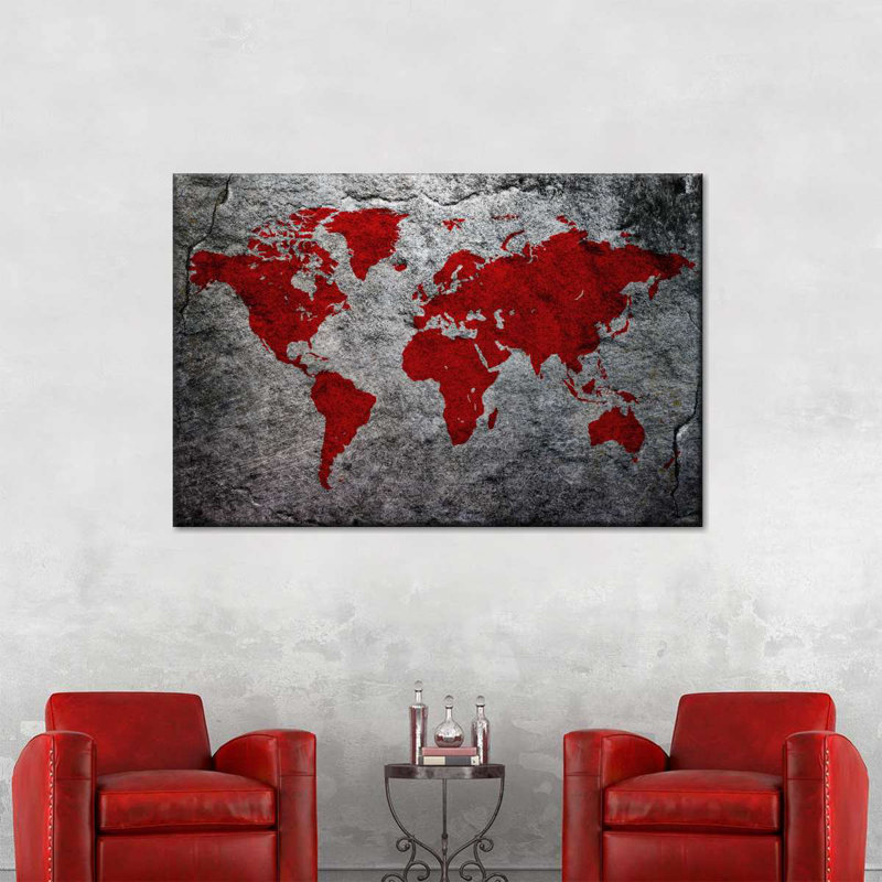 «World Map Boulder World Map», reproduction sur toile, H 26 po x l 39 po x P 1,25 po