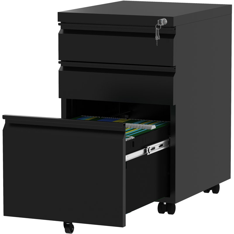 Classeur vertical mobile à 3 tiroirs avec serrure 15,3 po Carreiro, Noir