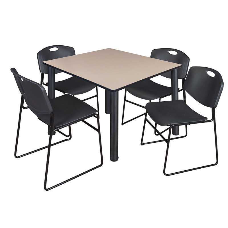 Plateau de table Kee Square, 4 chaises empilables Zeng, H 29 po x l 48 po x P 48 po, Acajou / Noir, Noir