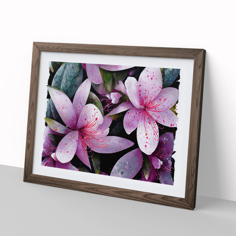 Rhododendron Flower Splash - Single Picture Frame Print, 46cm H x 64cm W x 2cm D, Walnut Framed