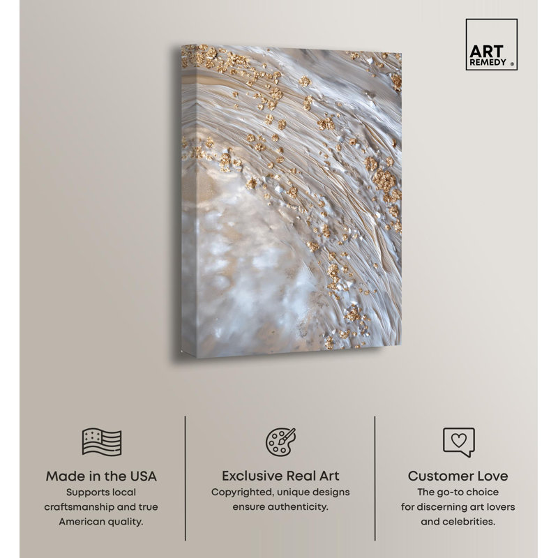 Elegant Gold and Silver Abstract Canvas Art, 30" x 45"