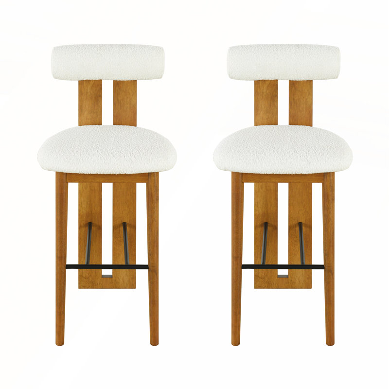 Ensemble de 2 tabourets de bar rembourrés en bois d'intérieur, Blanc