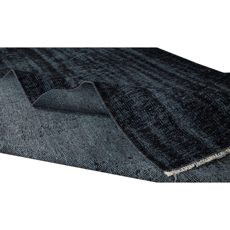 Tapis turc en laine fait à la main de 5,7 x 9,4 pi teint en noir pour des intérieurs modernes