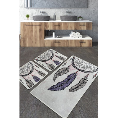 Luxurious Bathmat Set (3 Pieces), Soft Polyester, 23.6 x 39.4 inches (1 Piece) & 19.7 x 23.6 inches (2 Pieces) | Antibacterial, Non-Slip Underside, 20.5 oz/sq ft | Machine Washable & Durable, Perfect for Elegant Bathrooms
