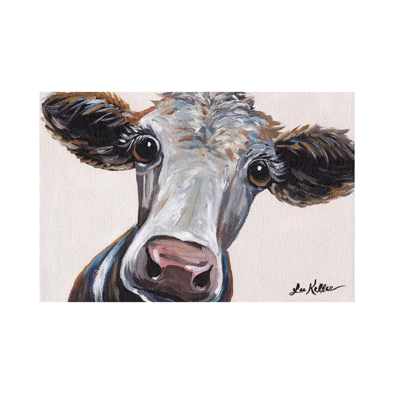 Cora The Cow On Neutral by Hippie Hound Studios - Wrapped Canvas Painting, 20.32 cm H x 30.48 cm W