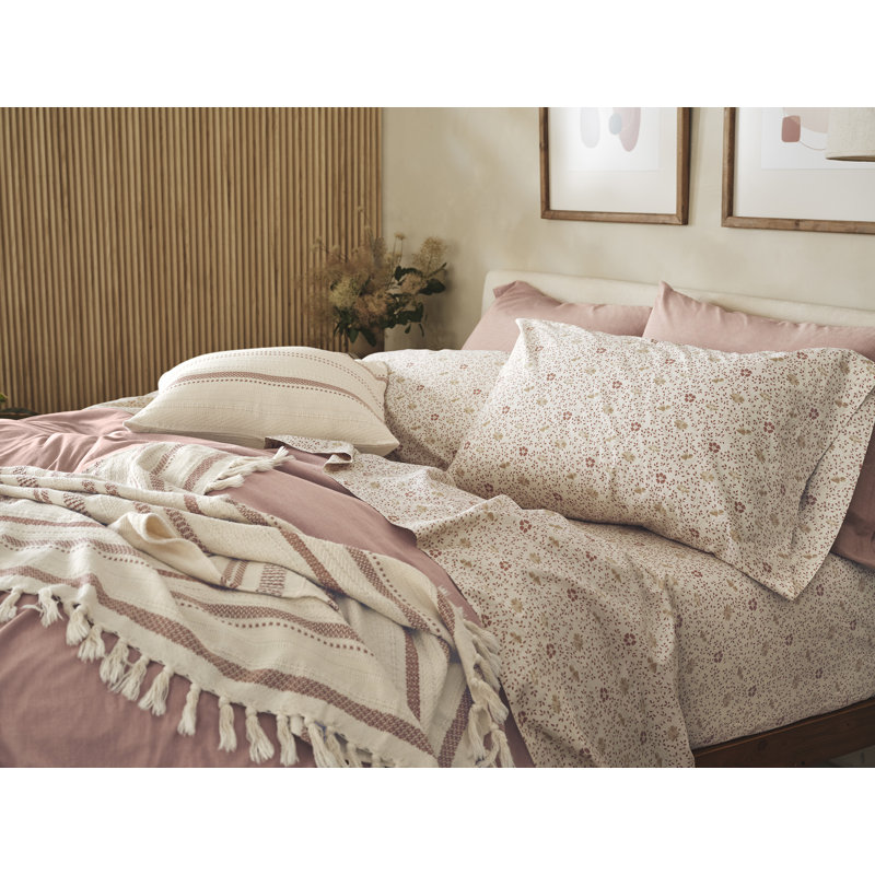 Organic Print Percale Floral Sheet Set, Full, Praline Meadow