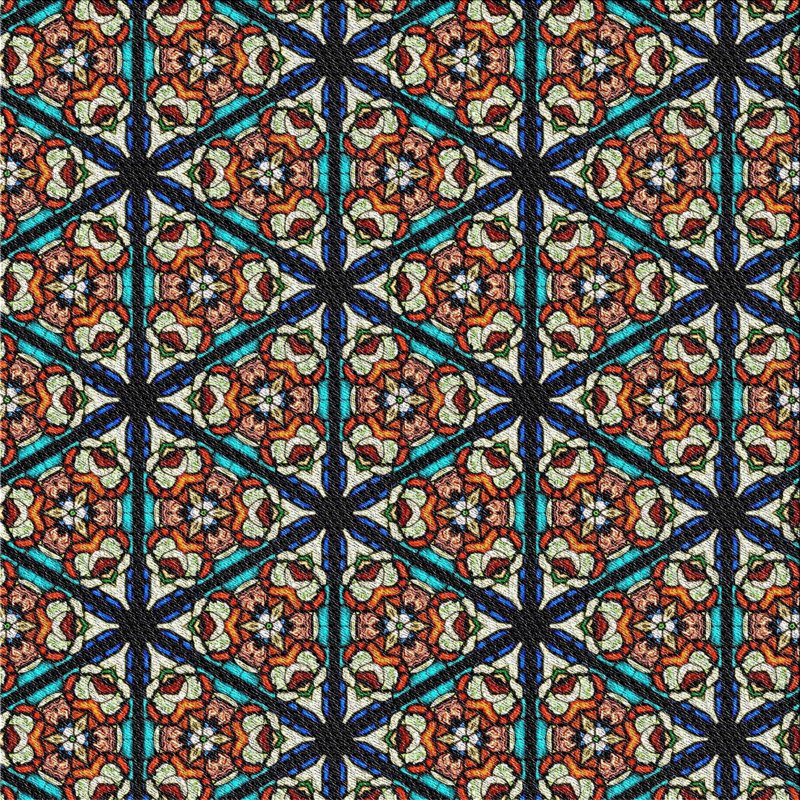 Tapis brun/bleu à motifs, Carré 3 pi