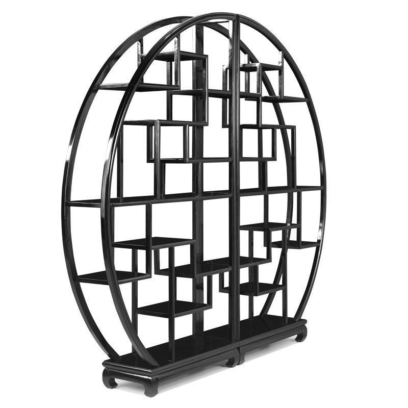 184 cm H x 196 cm W Solid Wood Etagere Bookcase, Black Lacquer