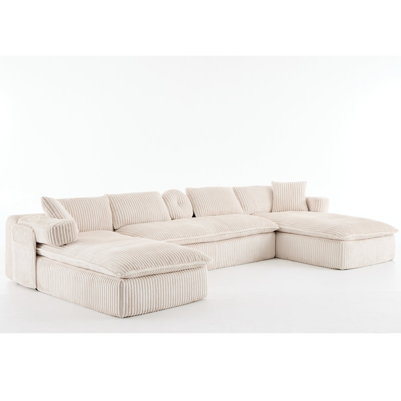 Canapé modulaire surdimensionné en U de 149 pouces de 149 pouces, conception convertible 7 en 1, canapé à 6 places à assise profonde avec accoudoirs roulés mobiles, revêtement en velours côtelé de polyester, poche de rangement latérale, aucun assemblage requis, beige