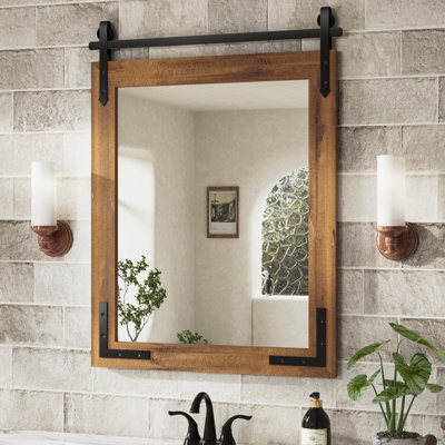 Brunilda Rustic Farmhouse Solid Wood Frame Accent Mirror Decorative Mirror