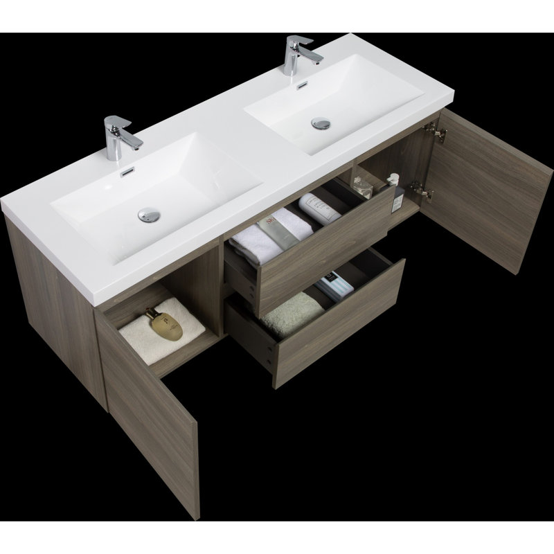 Meuble-lavabo mural avec double lavabo, Gris
