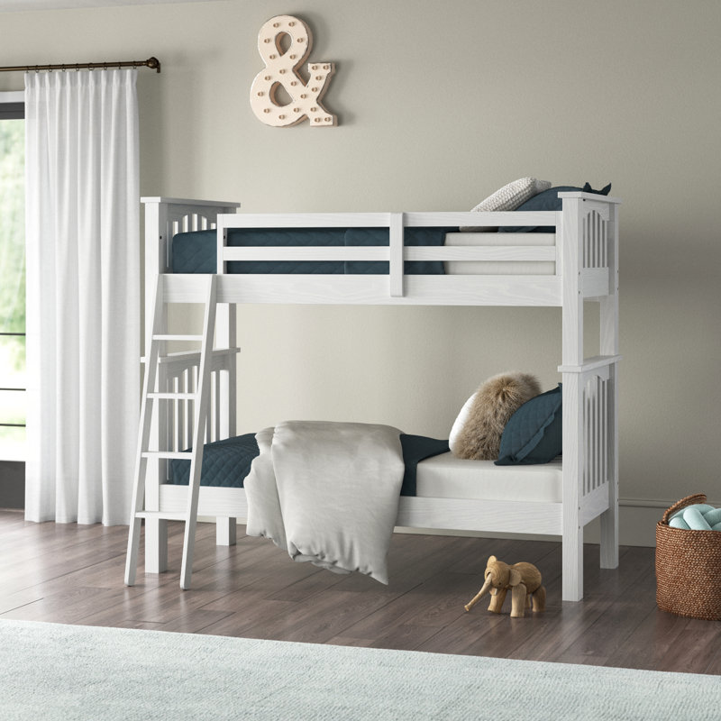 Lit superposé standard en bois massif Mateo, Simple au dessus de simple, Blanc