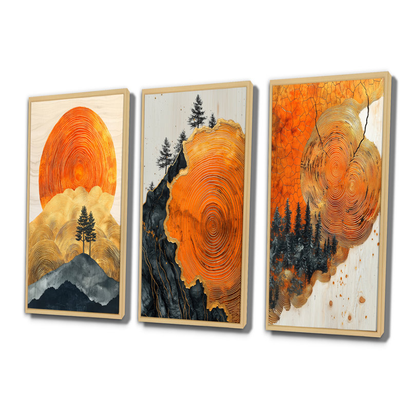 Arbre au lever du soleil dans un champ africain II - Collection d'art mural forêt, H 32 po x l 48 po, Cadre crème crème