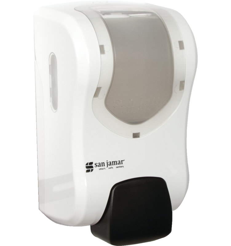 Soap Dispenser, 4.50" H x 4.50" W x 4.50" D, Clear/White