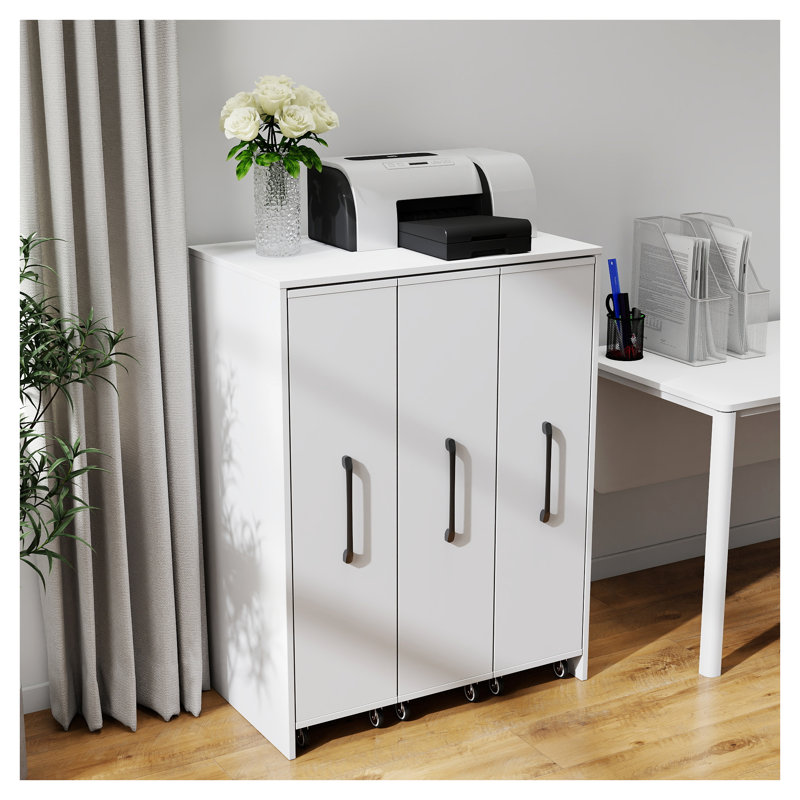Bibliothèque blanche à 3 niveaux avec portes coulissantes, armoire de rangement au sol pour rangement dans le salon d'une chambre à coucher