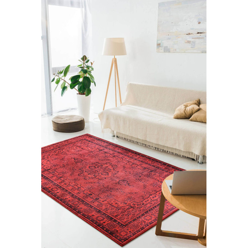 Tapis marocain décoratif rouge, Rectangle 6 pi 11 po x 10 pi 3 po